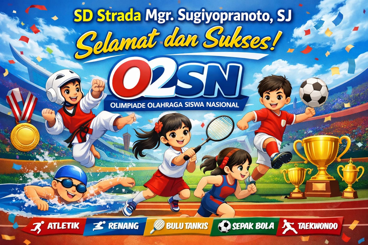 Hebat! SD Strada Mgr. Sugiyopranoto, SJ Raih Juara di Ajang O2SN 2026